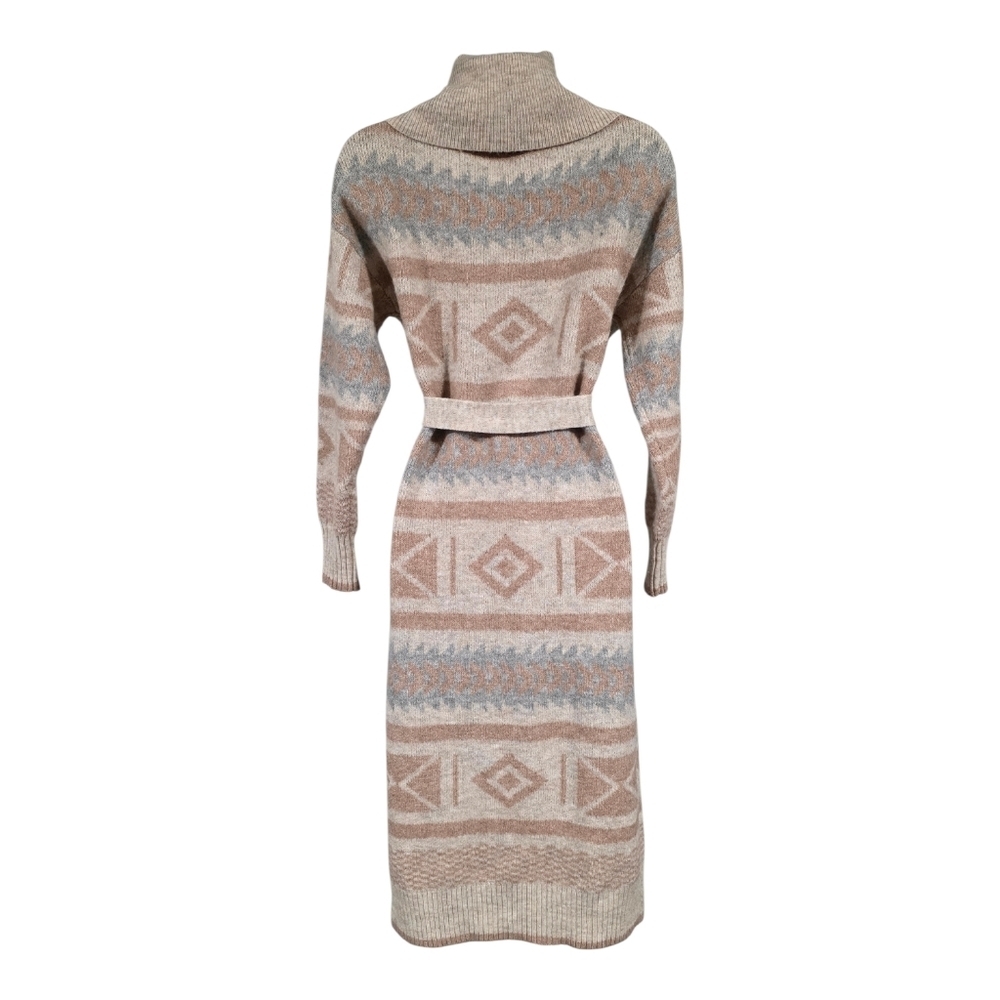 London Kaye Southwestern Belted Longline Cardigan Sweater Coat Cream Gray S/M - Picture 4 of 5